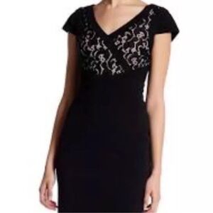 Adrianna Papell Black Nude Lace Sheath Dress 12